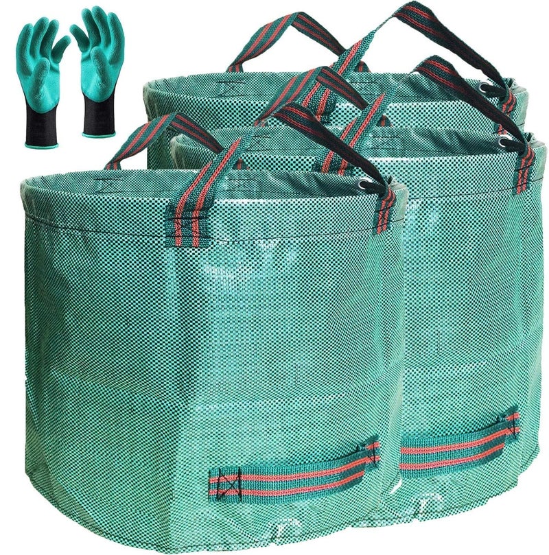 Tespher Professional 3-Pack 137 Gallon Lawn Garden Bags (D34,H34 inch) Big Yard Waste Bags with Gardening Gloves,Extra Large Reusable Leaf Bag,Grass Clippings Bag,Leaf Container,Yard Trash Container 4 Handles - Image 1